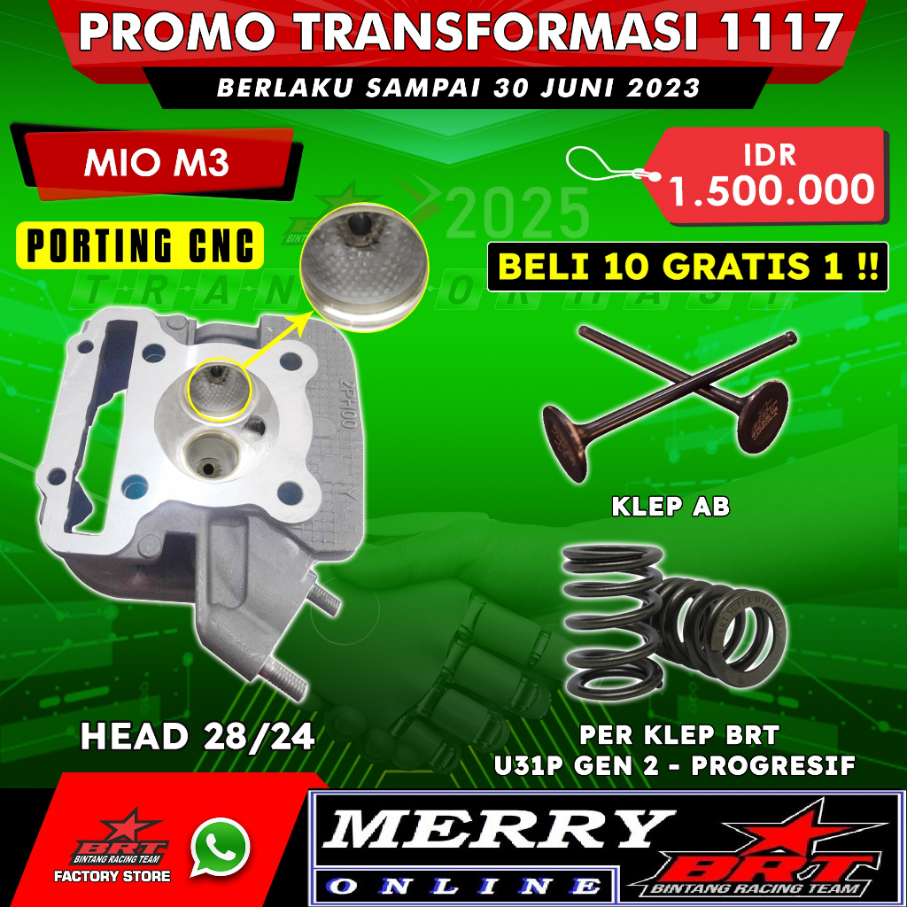 Promo 1117 BRT  Head mio M3  Fino 125  X ride 125 klep 28/24 Porting CNC