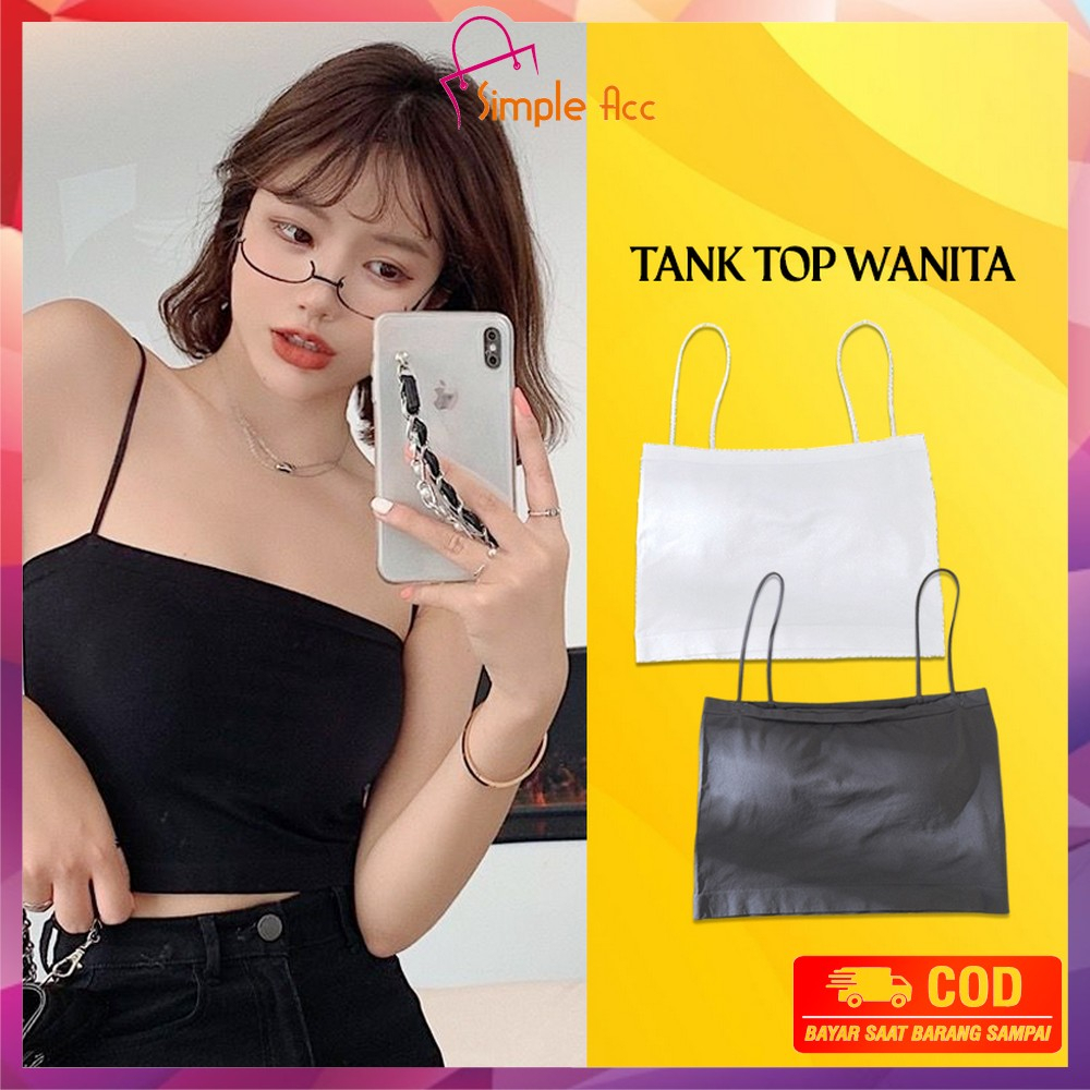 DO-P263 Tank Top Crop Tali Spagheti Tanpa Lengan Pakaian Dalam Polos Wanita / Basic Tanktop Sleevele