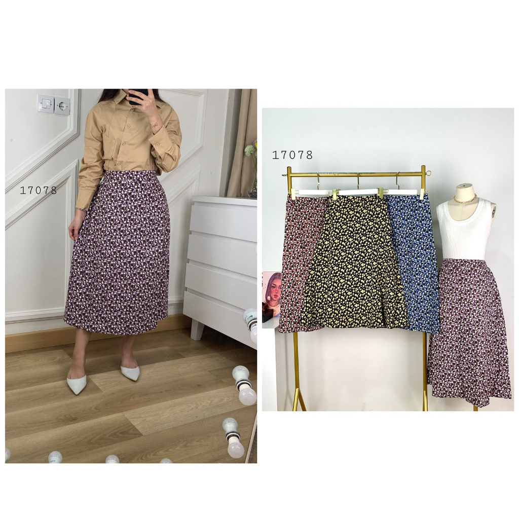 17078 ROK A 7/8 LIANG JIALI FULL FLOWER PREMIUM ROK SETENGAH TIANG FLOWER WANITA ROK A PENDEK WANITA