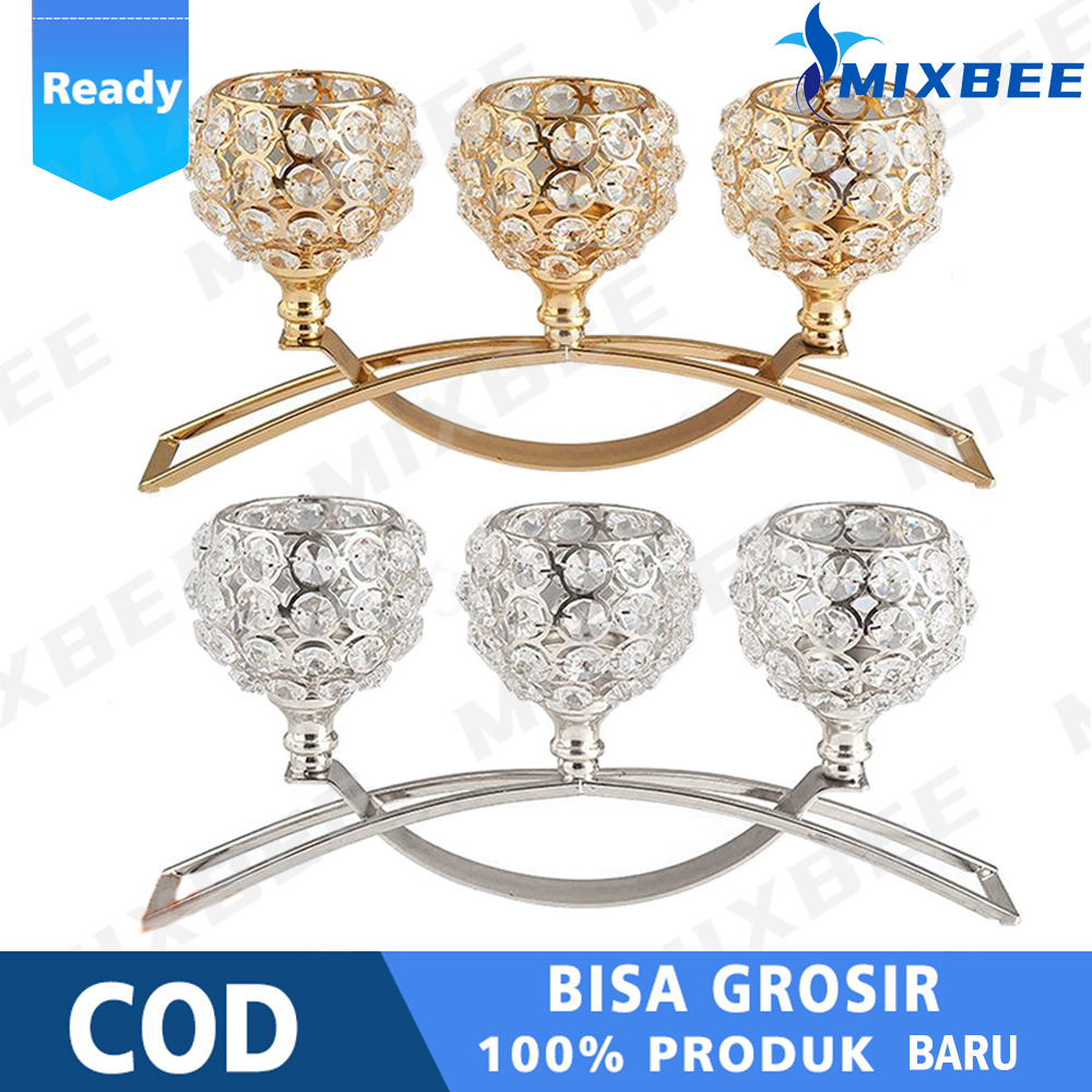 Fashion Holder Tempat Lilin Kristal 3 Lengan Untuk Dekorasi Meja Pernikahan