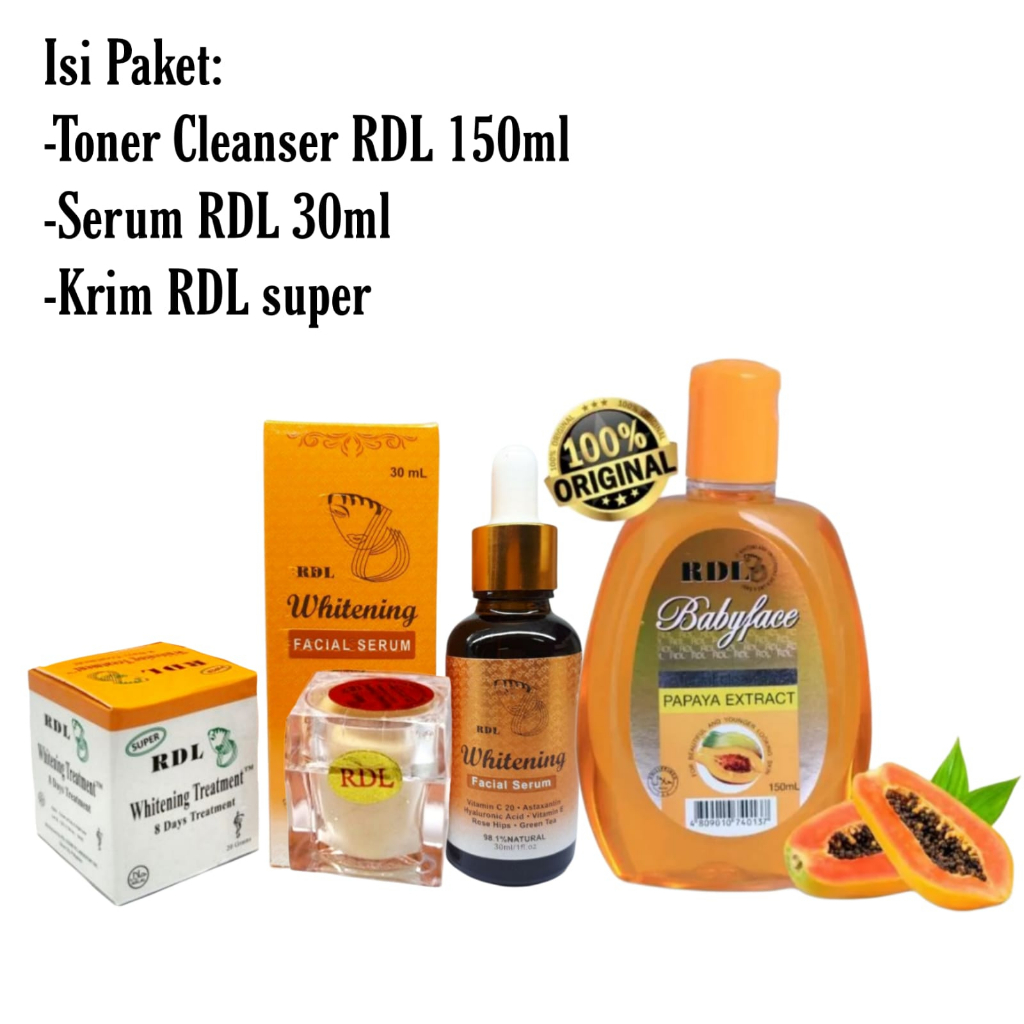 3in1 Paketan Wajah RDL-Krim Pelembab Wajah+Serum 30ml+Facial Clenser 150ml