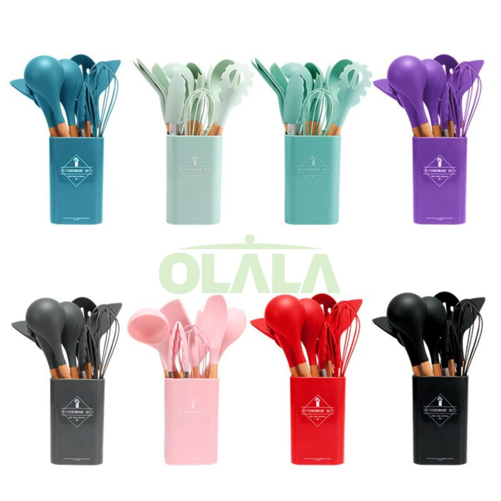 ALAT MASAK SET PERALATAN MASAK 12IN1 SET SILICONE KITCHEN SET UTENSIL SPATULA COOKING BPA-FREE OLL-4233-88