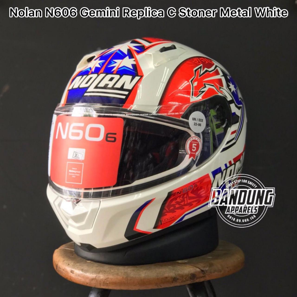 Helm Full Face Nolan N606 Gemini Replica C Stoner Metal White #050