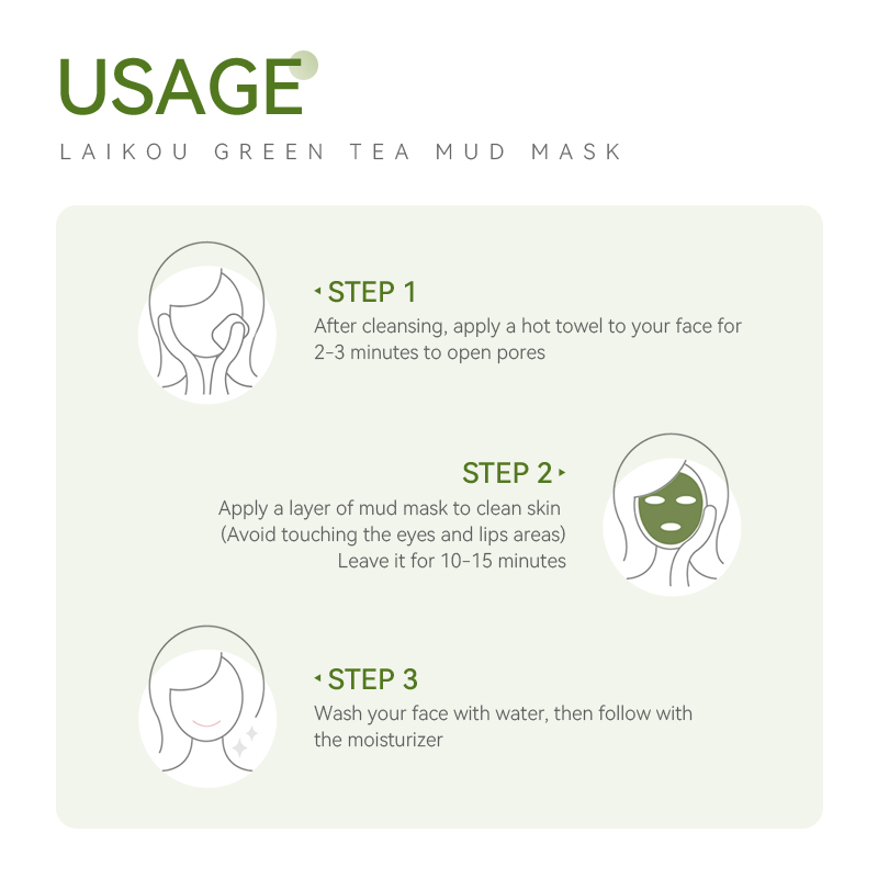 LAIKOU Green Tea Mud Mask Mengontrol Minyak Membersihkan Pori-Pori dan Komedo Melembutkan Kulit 100g