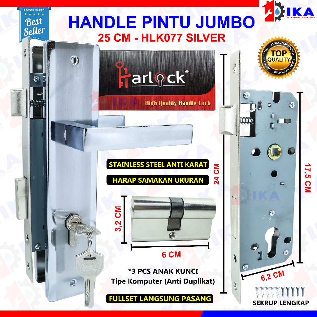 Kunci Pintu Rumah Besar 25 cm Harlock Bulat Kotak Handle SLOT anak kunci 3 biji / Handle pintu besar kunci pintu besar komplit Handle Kunci Pintu Set Minimalis - High Quality