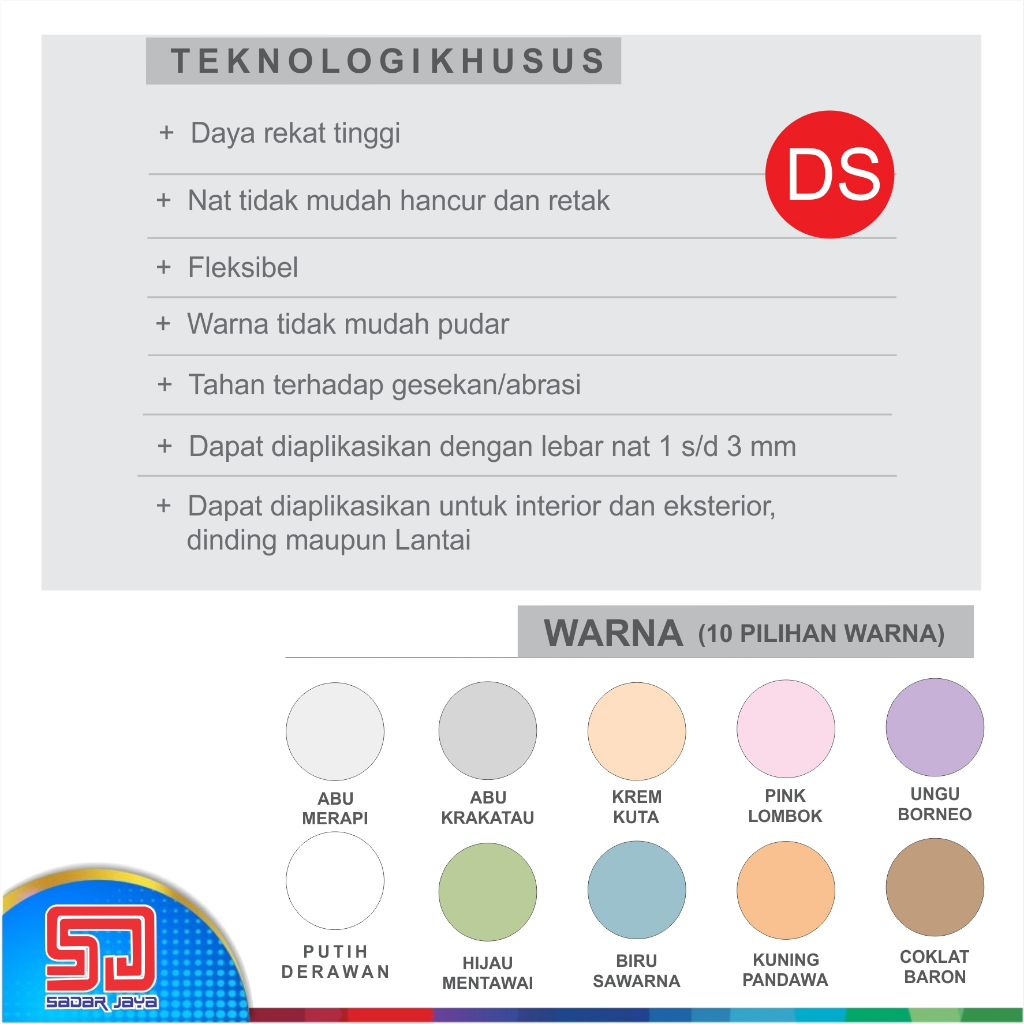 Semen Pengisi Nat Keramik &amp; Granit DEMIX DS Mortar Instan Tile Grout Basic