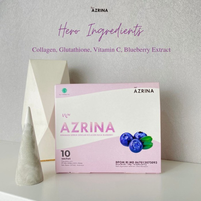 CLEARANCE SALE - Azrina Gluta Perfect Minuman Collagen Rasa Blueberry 10 Sachet BPOM