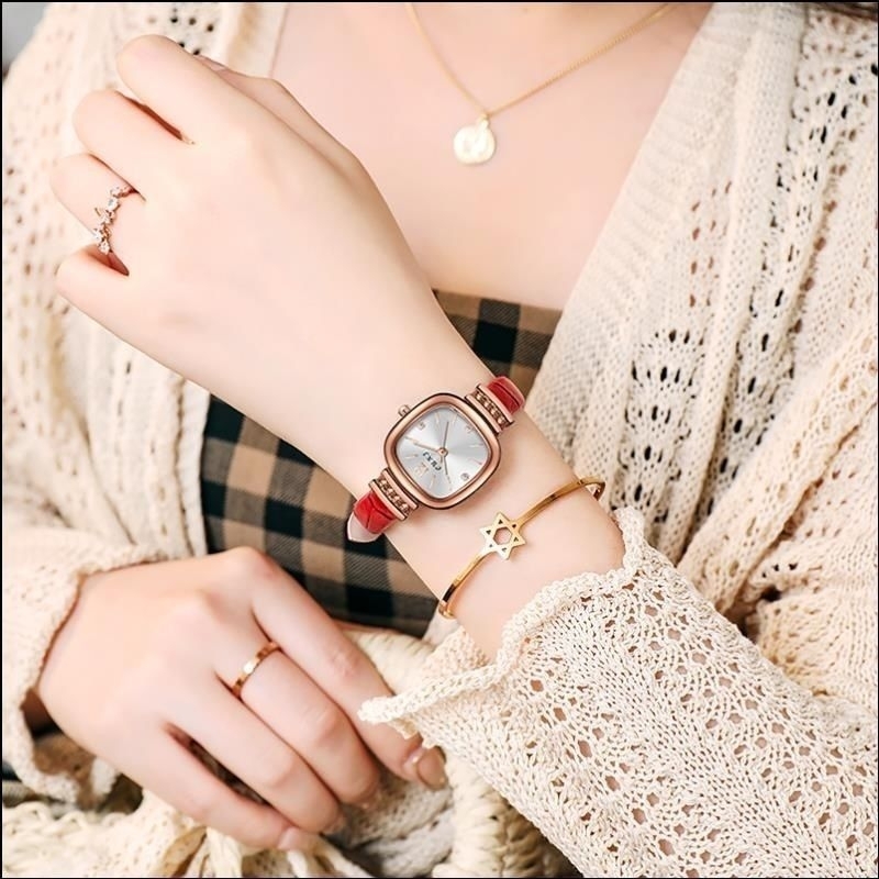 Jam Tangan Wanita kecil Brand OUKJ Strap Kulit Lucu Kasual Korea Import Murah Berkualitas Quartz