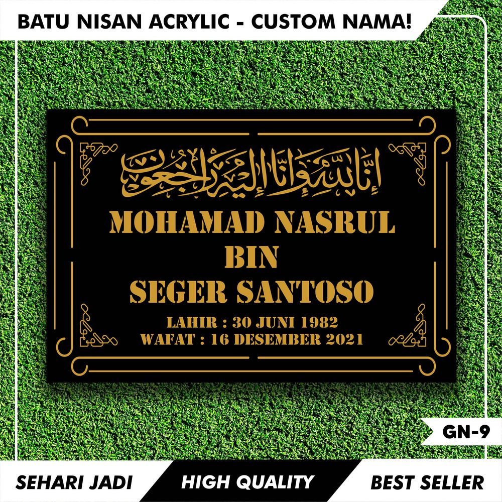 JASMINE_SHOPE SEHARI JADI NISAN ISLAM AKRILIK / NISAN NAMA CUSTOM / BATU NISAN MAKAM AKRILIK