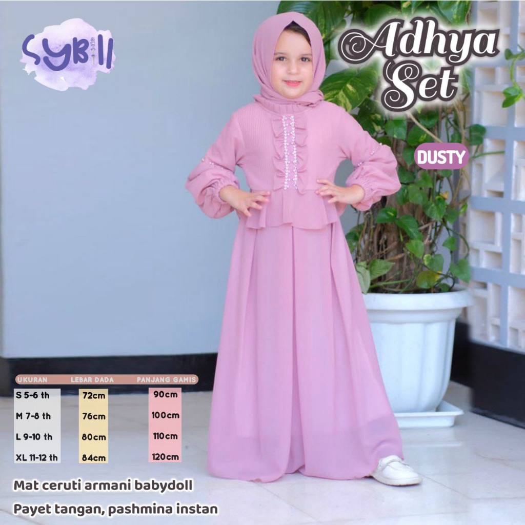 ADHYA SET KIDS BY SYBILL BAHAN CERUTY ARMANI BABYDOL PAYET TANGAN PASHMINA INSTAN