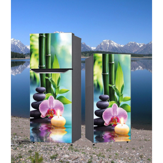 Stiker Kulkas 2 Pintu dan Lemari es 1 pintu Motif Pemandangan Bunga Dekorasi Dapur