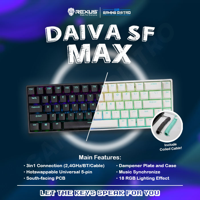 Keyboard Gaming Rexus Daiva D68 SF MAX | Wireless Hotswap South Facing PCB