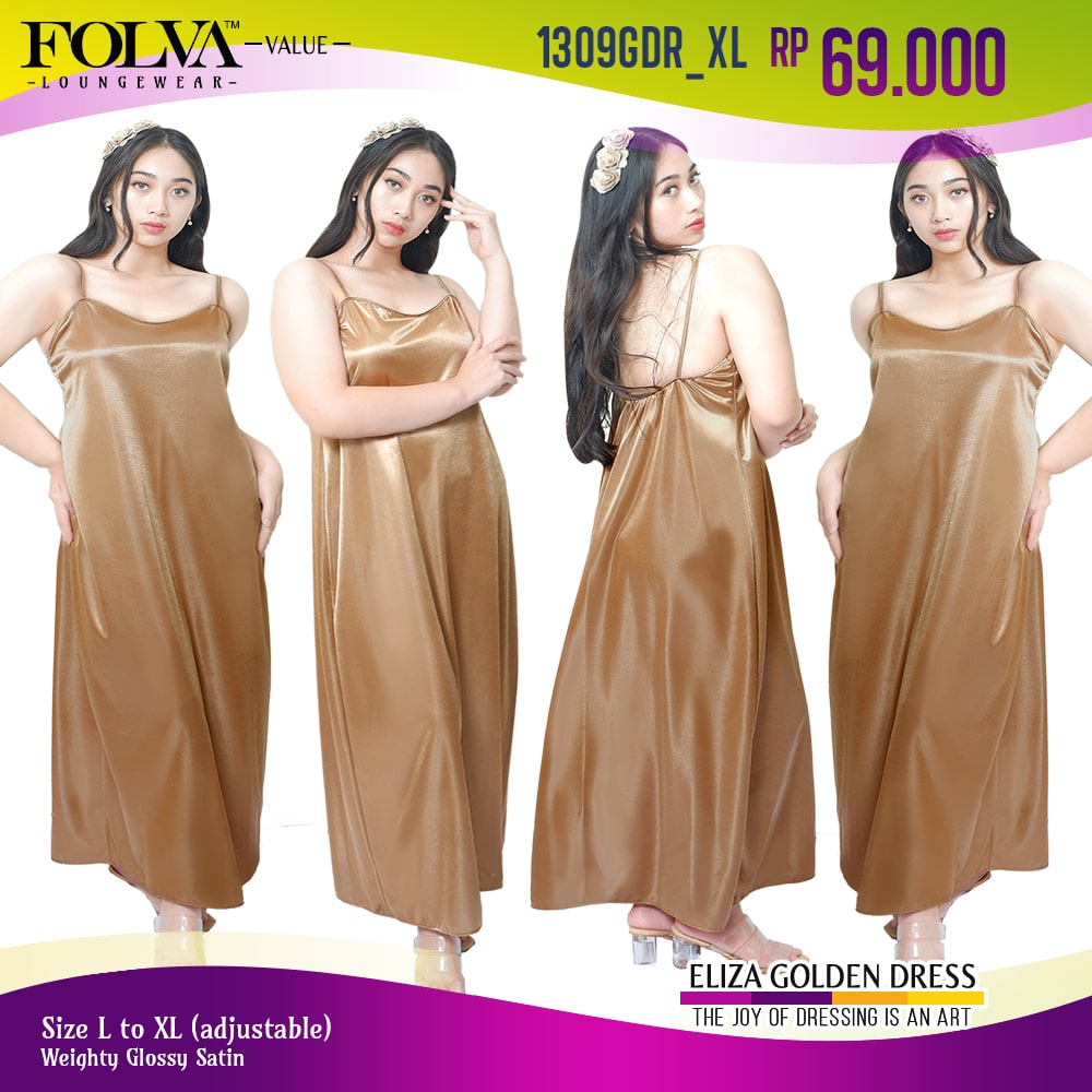 FOLVA tanktop dress baju rumah satin 1309GDR_XL gold XL jumbo