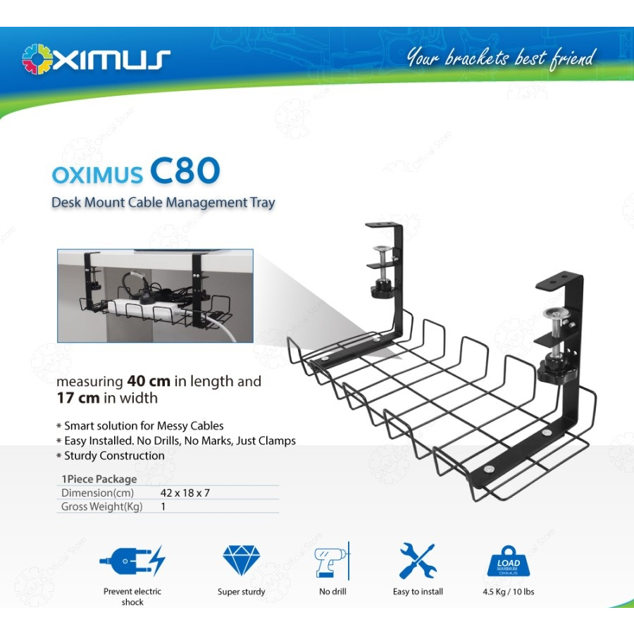 OXIMUS C80 Desk Mount Cable Management Tray