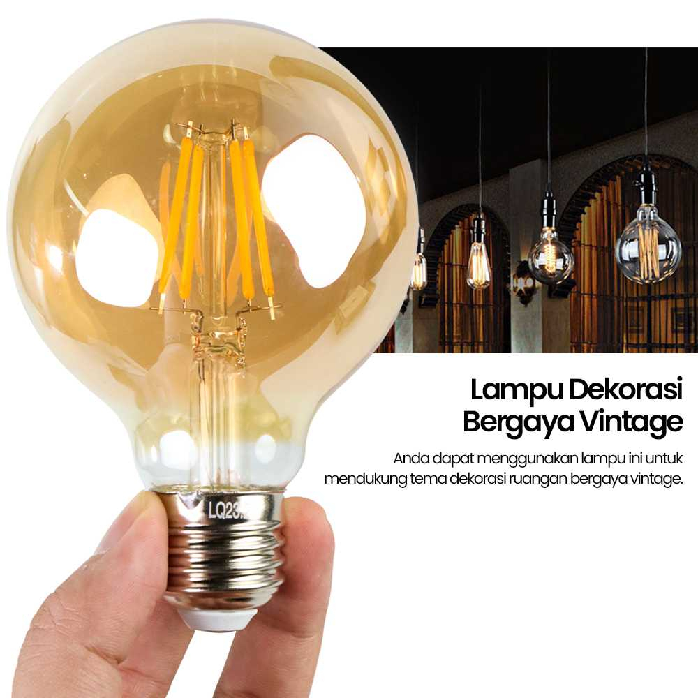 Lampu Pijar Filamen Bohlam Edison Dimmable 4W Warm White Lampu Hias Desain Dekorasi Vintage Transparan