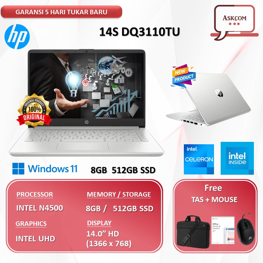 Laptop HP 14s DQ3110TU N4500 16GB 1TB SSD W11 OHS2021 14.0 BLIT