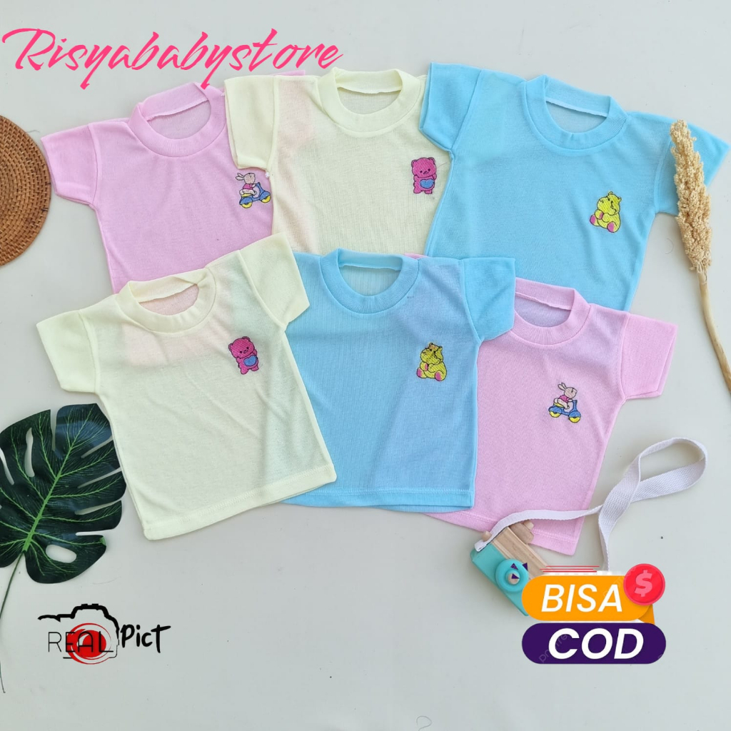 3 / 6 pcs Setengah lusin Atasan kaos bayi stali 0-6 bulan Baju bayi lengan pendek Bordir