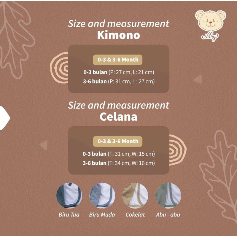 Nary Kimono Lengan Panjang Celana Panjang List Warm Earth tone Kimono Bayi Baju Pakaian Bayi