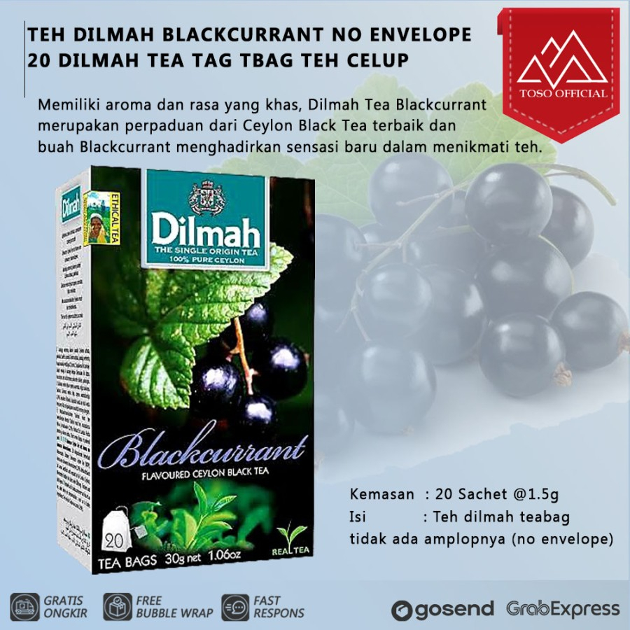 

TEH DILMAH BLACKCURRANT NO ENVELOPE 20 DILMAH TEA TAG TBAG TEH CELUP