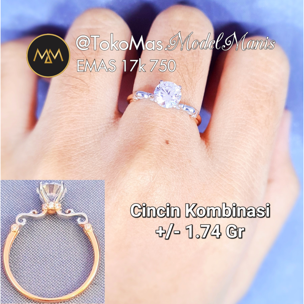 Cincin solitaire variasi emas rosegold 750 kadar 17k