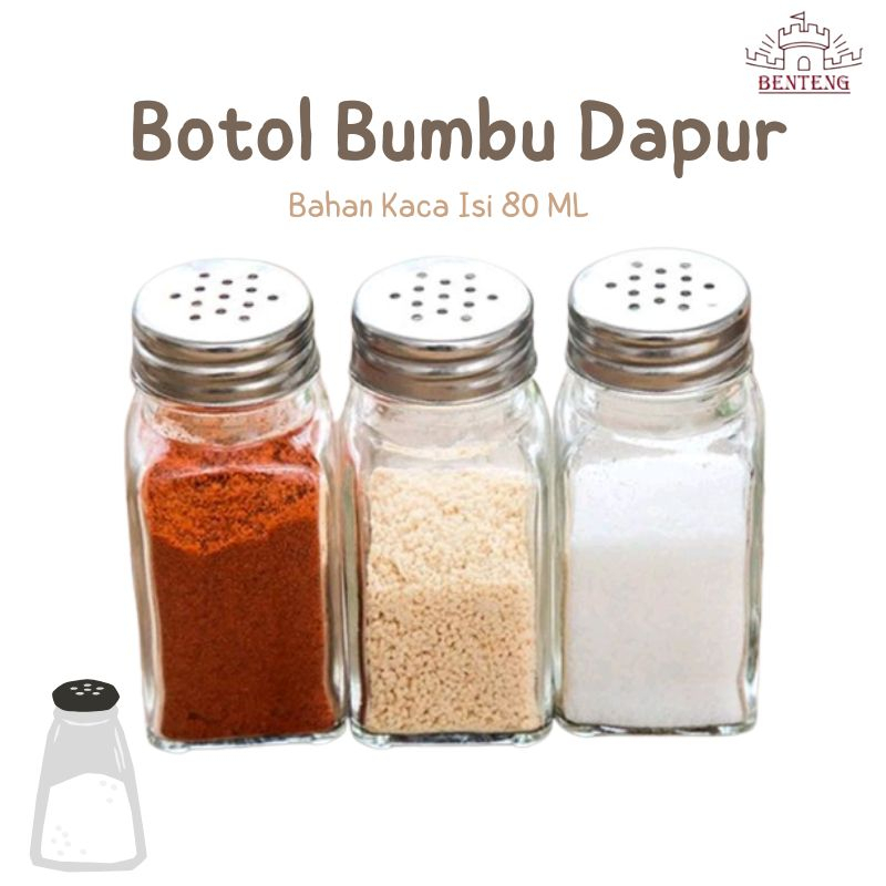 BU80-Botol Bumbu Kaca Tempat Aneka Bumbu Garam Lada