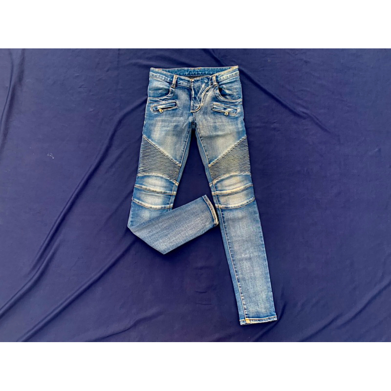 [HOT] BALMAIN Blue Biker Jeans