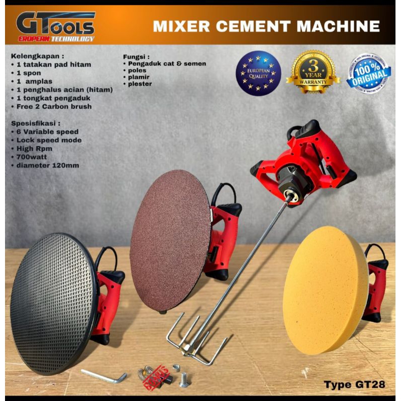 Gtools GT28 Mesin bor pengaduk semen acian cat. Mixing penghalus tembok poles keramik marmer mobil