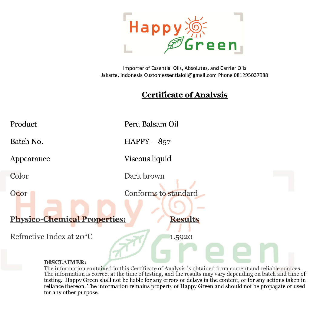 Happy Green Peru Balsam Resin (10 ml) - Resin Peru Balsam Base note