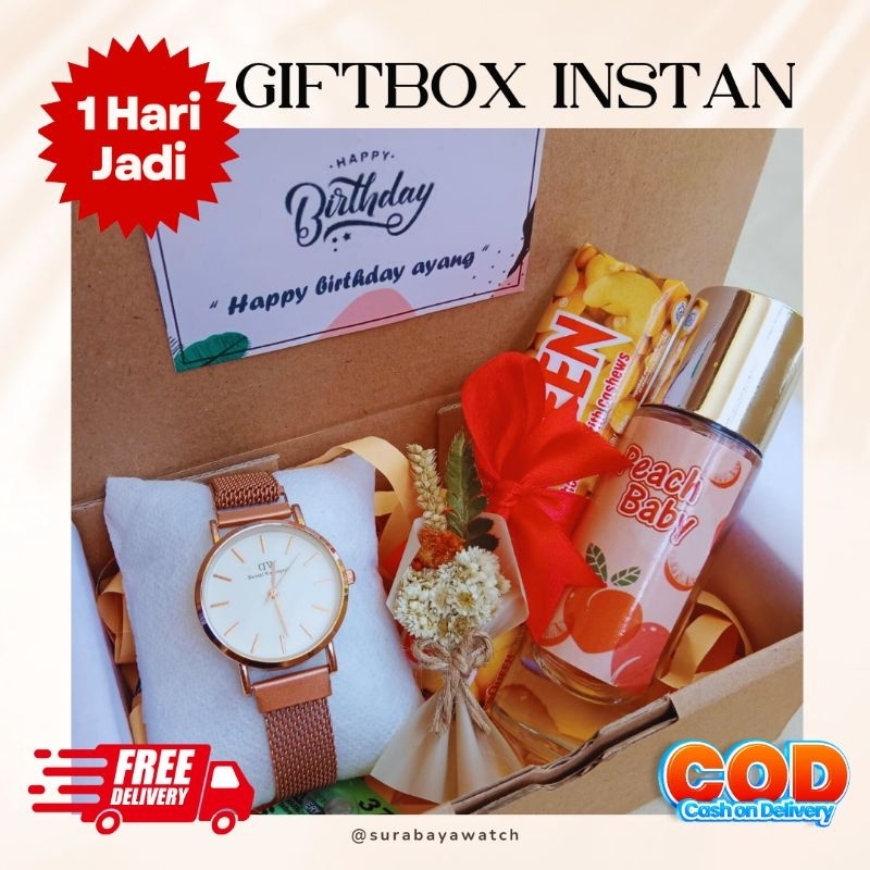 (PAKET L) Gift Cewek Hadiah Anniversary Pacar Cewek Jam Tangan Cewek Rantai Pasir Parfum dan Coklat
