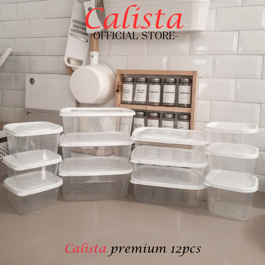 Toples Plastik Bening Putih Calista Rumoi Premium Soft Transparan Set 12pcs  Wadah Tempat Penyimpanan Makanan Food Container Toples Kulkas Toples Plastik Set Food Prep Preparation Kontainer Storage Kulkas Set Toples Calista Kotak Satu Set