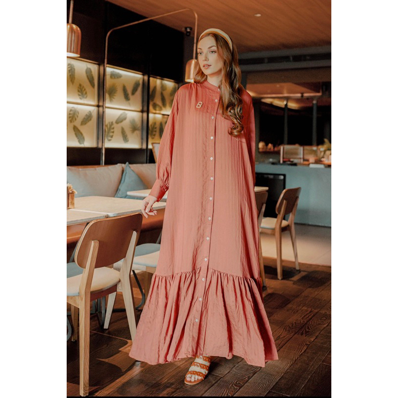 TIERED MAXI SHIRT DRESS TERACOTA BENANG JARUM SIZE M