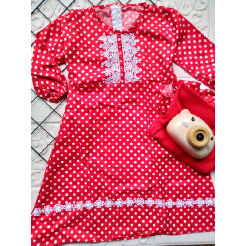 [2-5th] satu set gamis polka anak + hijab cantik // gamis set hijab anak 2 3 4 5 tahun polkadot adreena series terbaru//terlaris//kekinian/bisa bayar di tempat set gamis anak adreena