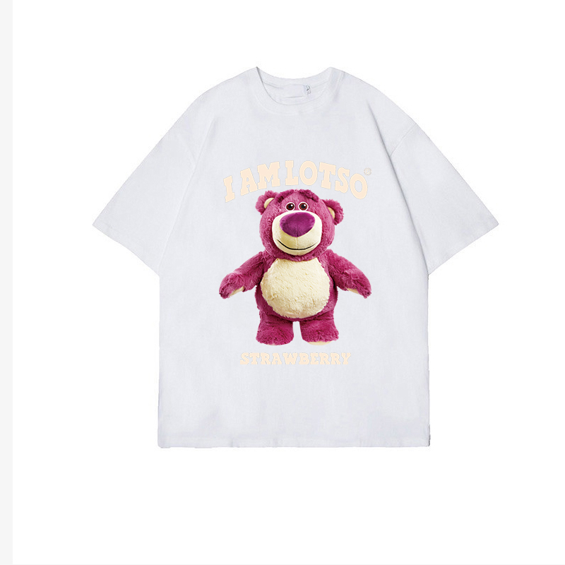 Kaos couple American Vintage Strawberry Bear Pattern printing Overszie T-shirt baju kaos wanita/Kaos Lotso Toy story Washed | Baju ToyStory Oversized