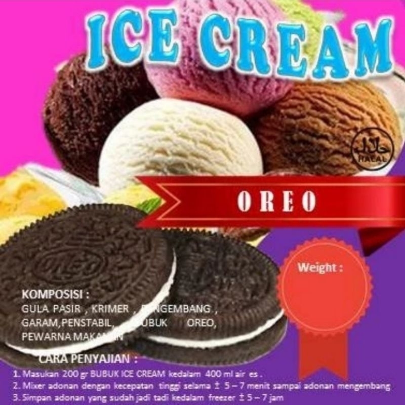 

Bubuk Ice Cream / Bubuk Es Krim Oreo 1kg / Bubuk Ice Cream Murah Batavia / Bubuk Soft Ice Cream / Bubuk Hard Ice Cream Batavia / Bahan Ice Cream Batavia