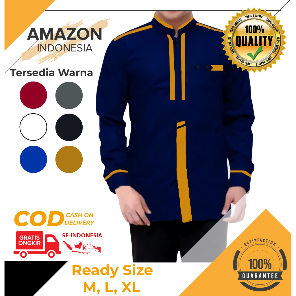 BAJU KOKO PRIA MUSLIM WARNA NAVY BAHAN KATUN TOYOBO PREMIUM LENGAN PANJANG KUALITAS BAGUS MURAH IMPORT