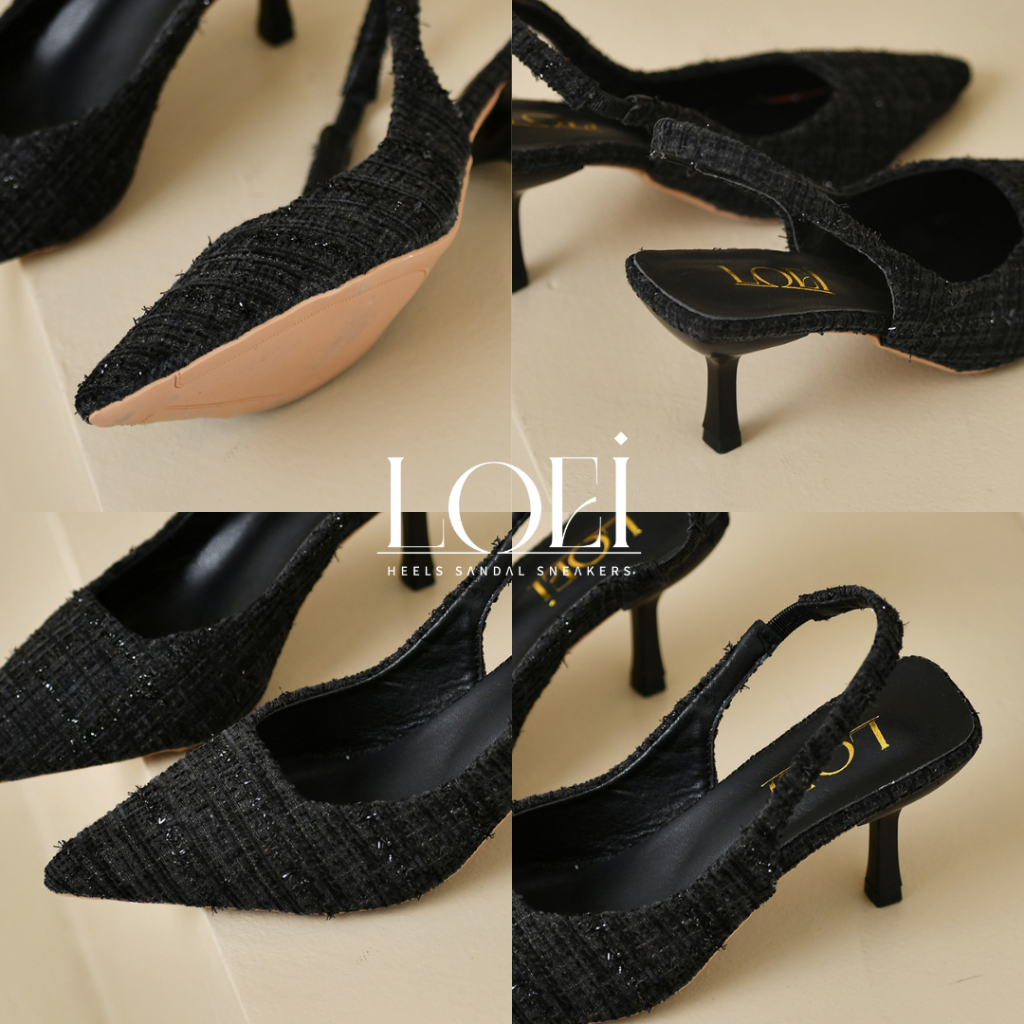 Tweed High Heels Wanita Import Sepatu Hak Tinggi Pesta 8283