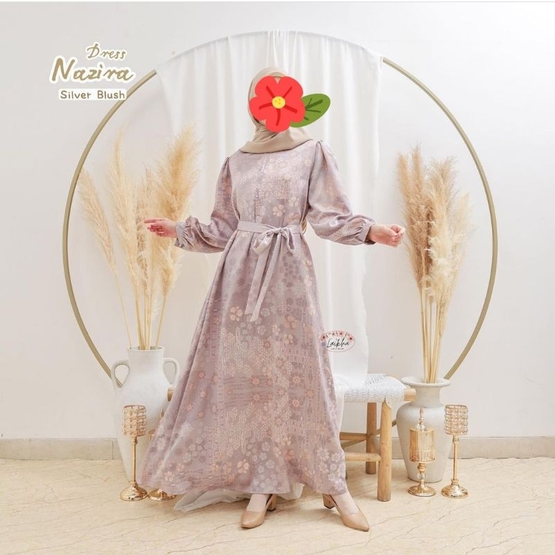 Gamis Lebaran Hari Raya Nazira Dress Silver Blush by Laikha Size XL Ready Stok