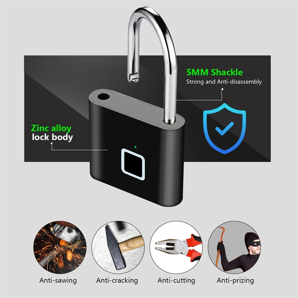 KERUI Keyless USB Charging Fingerprint Lock Smart Padlock Waterproof