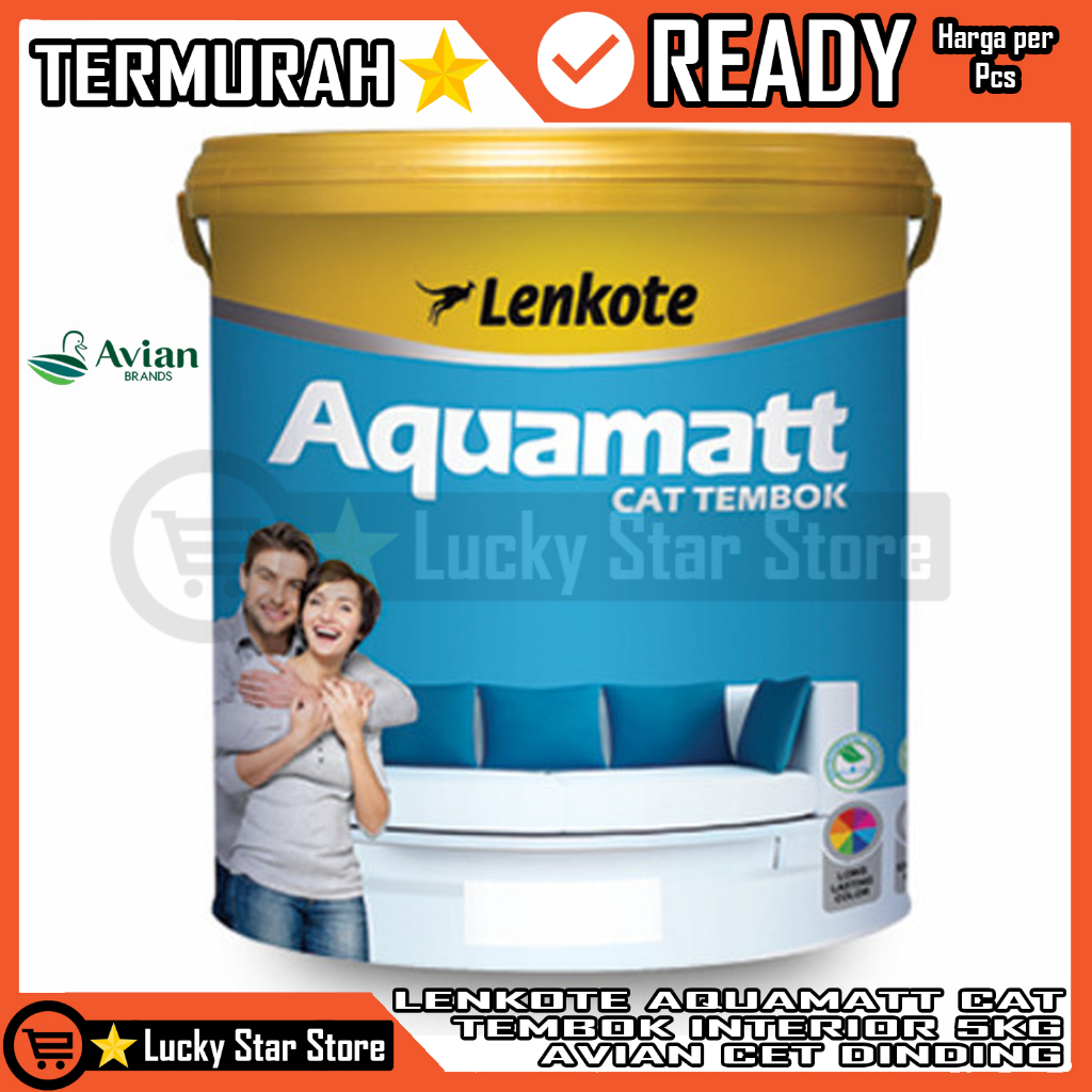 LENKOTE AQUAMATT CAT TEMBOK INTERIOR 5KG AVIAN CET DINDING 5 KG PUTIH WARNA GALON AVITEX CATT PLAFON
