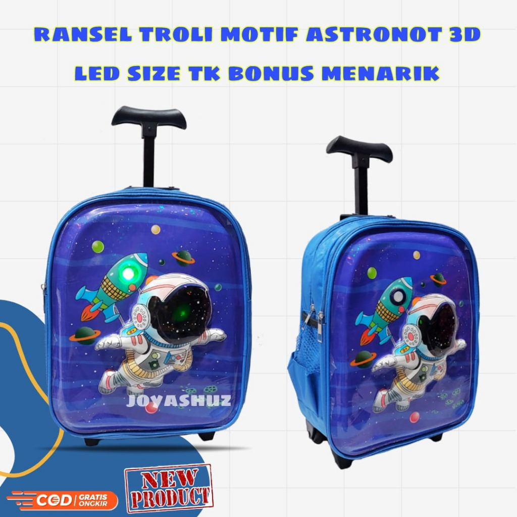 Tas Troli Anak Laki Laki Karakter Astronot Gratis Bonus - Ransel Anak Laki-laki - Ransel Troli Anak SD TK - Troli Astronot  - Tas Gratis Botol -  Tas Sekolah Anak Troli - Astronot Luar Angkasa - Tas Dorong Astro - Joyashuz
