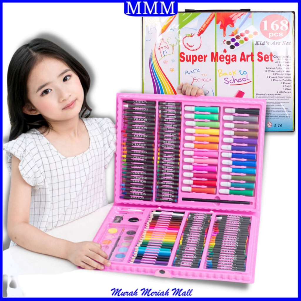 MMM Drawing Set 168 Pcs Oil Pastel Crayon 168 IN 1 Set Krayon Mewarnai dan Melukis Lengkap dengan Cat Air Alat Mewarnai Anak Anak Bentuk Koper