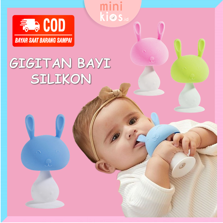 Mainan gigitan bayi / Mainan Rattle Bayi / Teether bentuk Jamur Kepala Kelinci/ Mushroom Teether / Teether Silikon BPA FREE