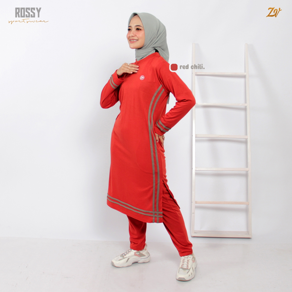 Rossy Set Olahraga l Pakaian Olahraga Muslimah l Sportwear Zaneva l Olahraga Lari Bersepeda Workout Jogging