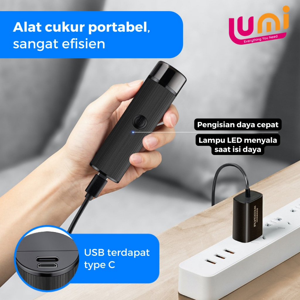 Alat cukur elektrik portable mini razor feihong shaver isi ulang usb charger ukuran travel pencukur jenggot kumis rambut bulu ketiak