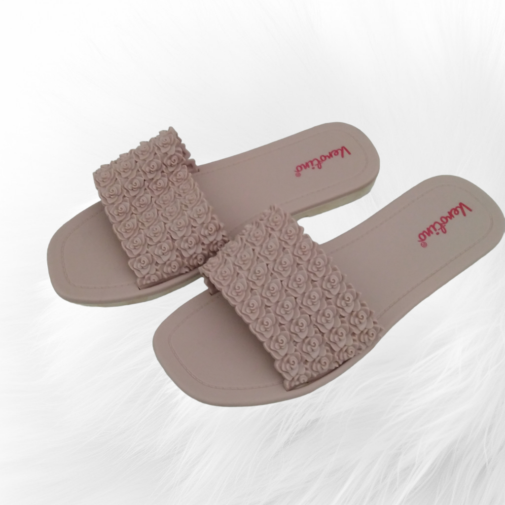 Sandal Selop Karet Jelly Wanita Verotino Sendal Slop Cewek Motif Rajut bunga