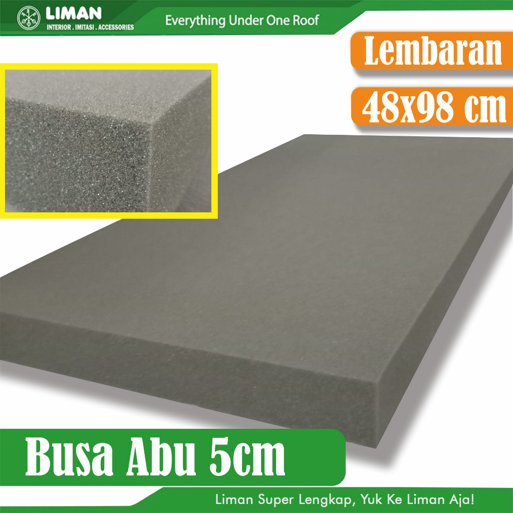 Centian Kecil Tebal 5x48x98 cm Abu / Busa Lembaran  PU Foam Sponge Spon Density 22  kasur karpet surpet jok sofa busa kursi