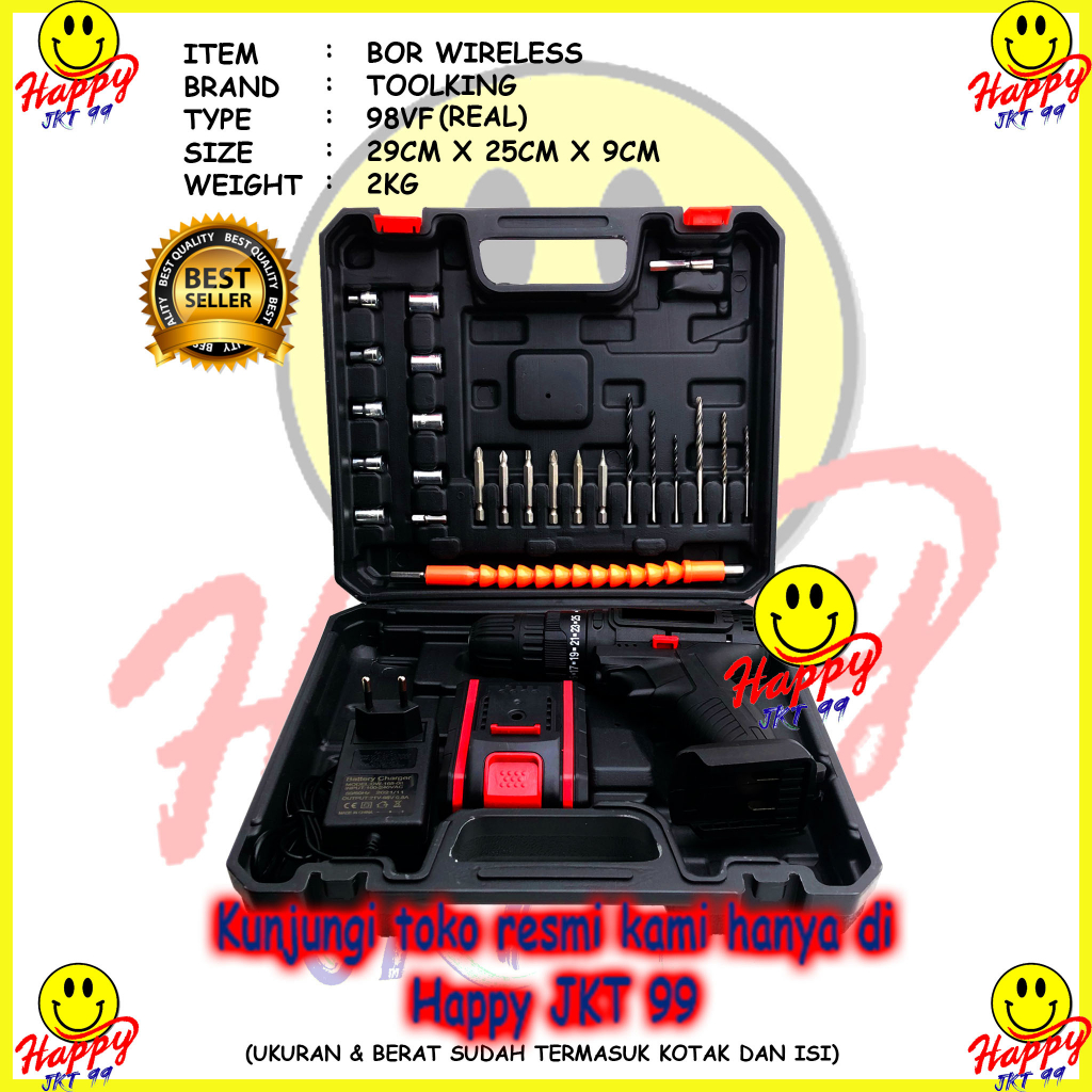 [ HAPPY JKT 99 ] BOR BATERAI BOR DAMPAK MESIN BOR CORDLESS BOR LISTRIK BETON BESI KAYU FULLSET PILIHAN BOR TANPA KABEL ORIGINAL