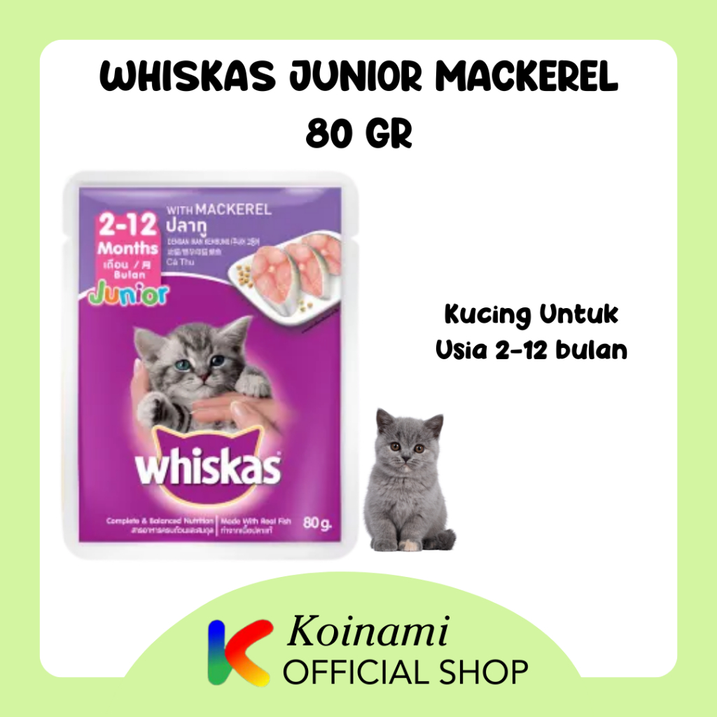 WHISKAS 80gr JUNIOR MACKEREL / makanan kucing / cat food / pakan kucing / wet food