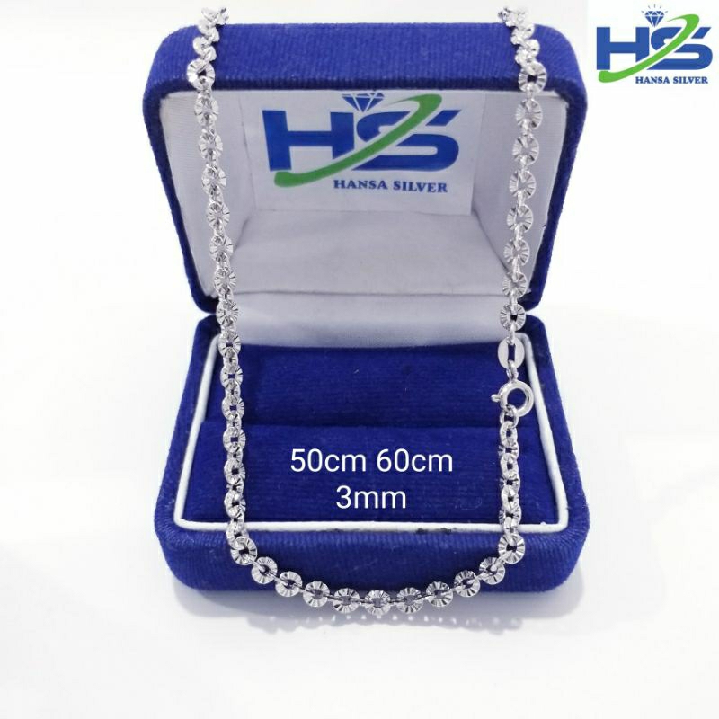 Kalung Perak Asli Silver 925 Lapis Emas Putih Model Rantai Nori Ukir 50 Cm - Kalung Perak Pria Wanita Anti Karat