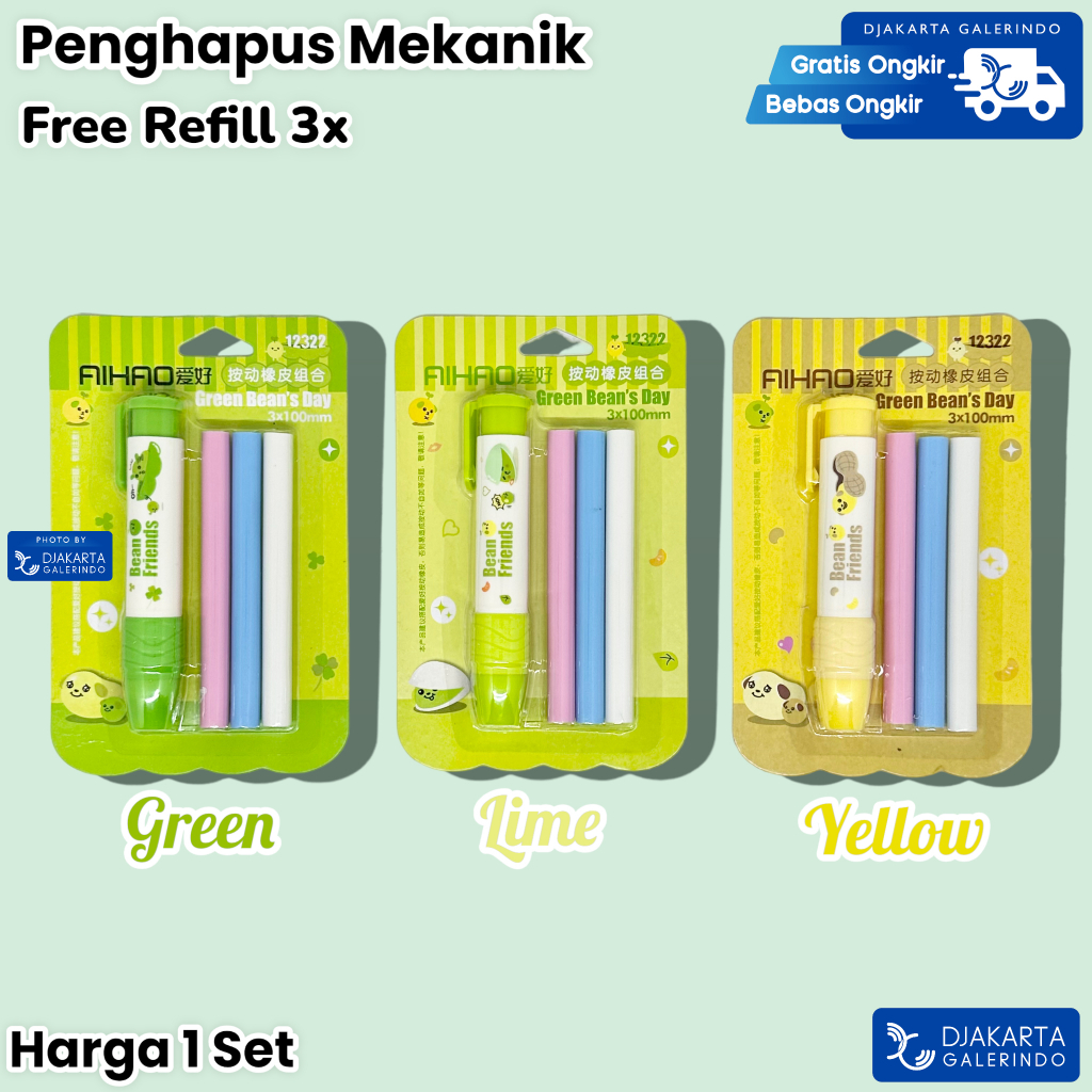 Penghapus Pensil Mekanik - Mechanic eraser Pencil Cute karakter free refill 3pcs